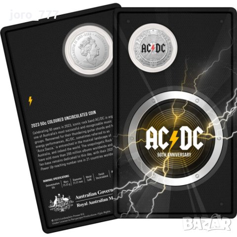 50 пенса юбилейна монета "50 години AC/DC" Австралия 2023, снимка 2 - Нумизматика и бонистика - 43627948