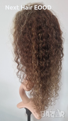 Естествена афро къдрава перука от 100% човешка коса - кафява с руси кичури, 13x4 дантела, снимка 6 - Аксесоари за коса - 53294521