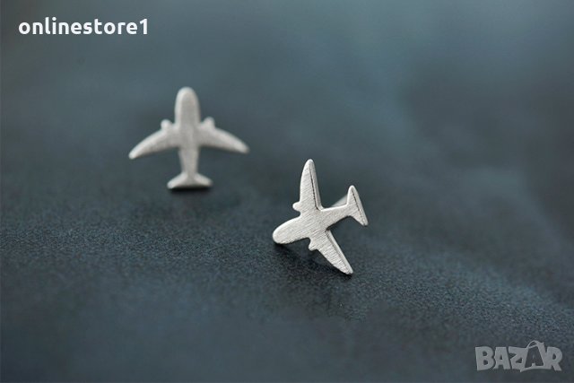 Сребърни Обеци Самолет - 925 печат сребро BT418, снимка 3 - Обеци - 28148616