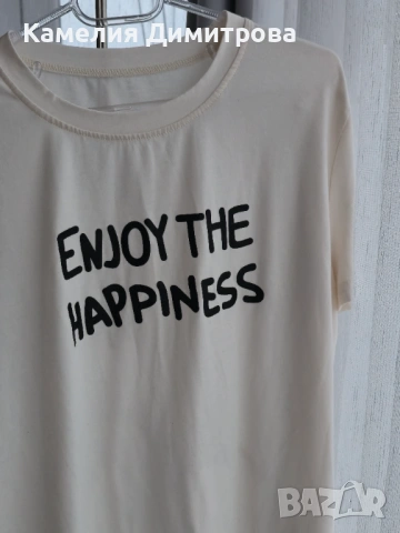 Бяла тениска с надписи и принт отпред и отзад, снимка 3 - Тениски - 53286228
