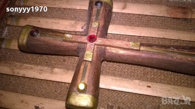 КРЪСТ В РАМКА-ДЪРВО/МЕД/КРИСТАЛИ-17Х11СМ, снимка 8 - Колекции - 27919868