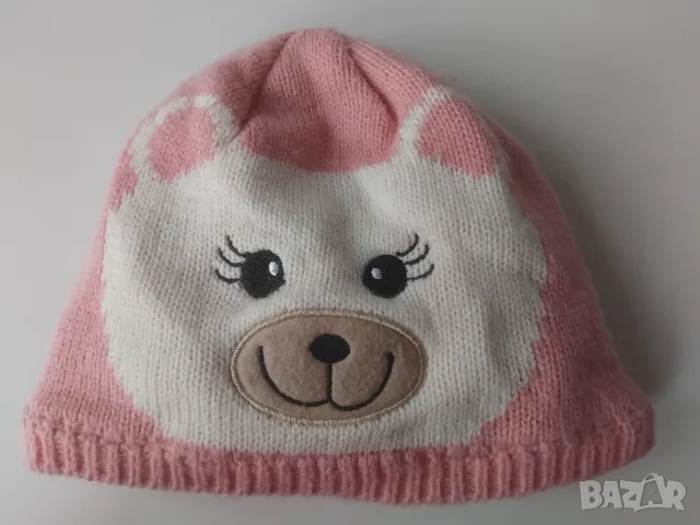 Мека розова зимна детска шапка с мече, снимка 4 - Шапки, шалове и ръкавици - 48228109