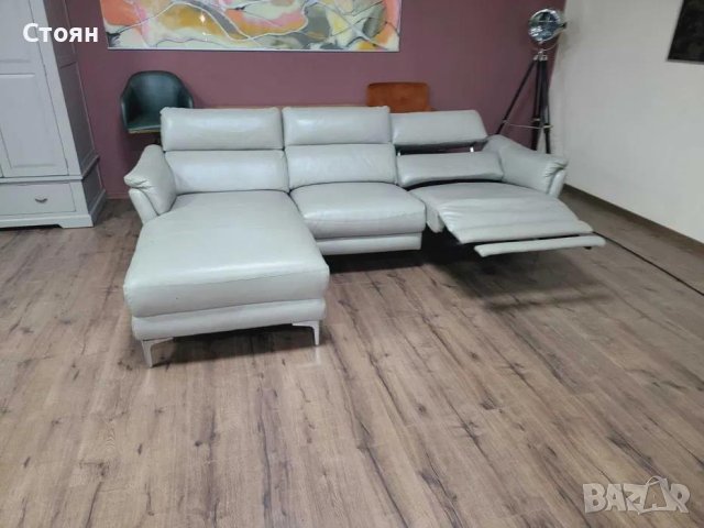 Сив кожен ъглов диван с електрически релаксиращ механизъм, снимка 12 - Дивани и мека мебел - 43429018