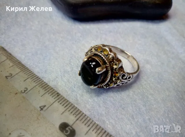 СКЪПОЦЕНЕН СРЕБЪРЕН ПРЪСТЕН СРЕБРО 925 КЛАСИЧЕСКА РЕТРО ОРНАМЕНТИКА с ШЛИФОВАН ЧЕРЕН ОНИКС 41115, снимка 8 - Пръстени - 49272784
