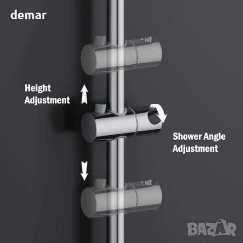 MORADO 68 см, плъзгаща се дръжка за душ с регулируем държач за ръчен душ, стенен монтаж, хром, снимка 3 - Други стоки за дома - 50583169