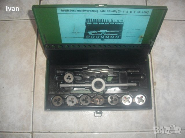 Немско Старо Качество-Метчици и Плашки М3-М12 За Резби Външни/Вътрешни-В Метална Кутия-Непълен К-т