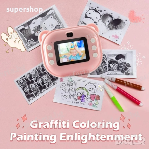 Детски Фотоапарат камера с незабавен печат и функции „Направи си сам“, снимка 4 - Други - 52514127