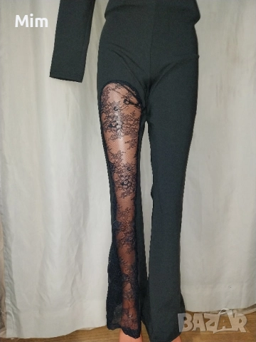 L Еластичен черен гащеризон с бели перли , снимка 5 - Гащеризони - 51875120