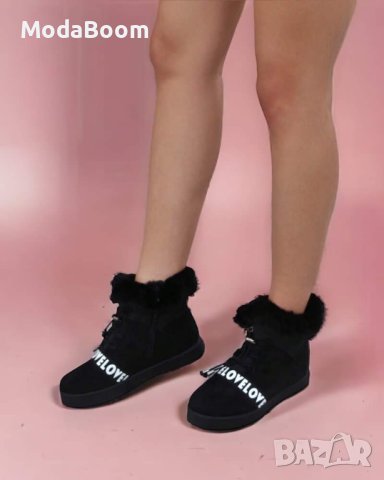 🖤Равни дамски черни боти велур и пух🖤