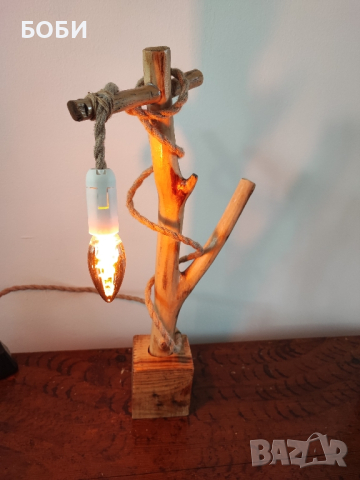 Нощна лампа с конопено въже, снимка 2 - Настолни лампи - 44920290
