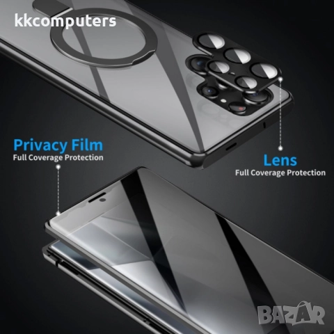 Samsung Galaxy S24 Ultra 5G MagSafe Magnetic Privacy Frosted Tempered Glass Holder Удароустойчив Кал, снимка 6 - Калъфи, кейсове - 52649824