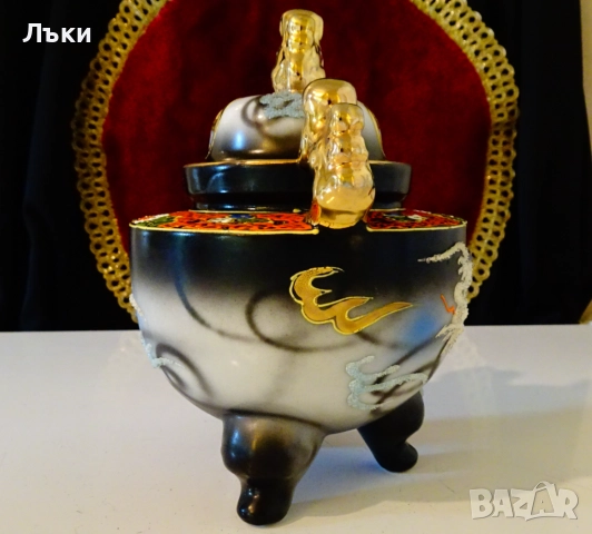 Кадило,тамянник японски порцелан Satsuma,дракон. , снимка 5 - Антикварни и старинни предмети - 51476637