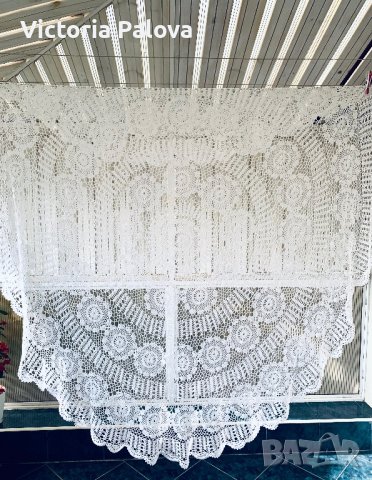 Голяма кръгла плетена покривка , снимка 7 - Покривки за маси - 43223823