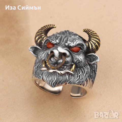 Масивен пръстен с Минотавър, снимка 4 - Пръстени - 37565280