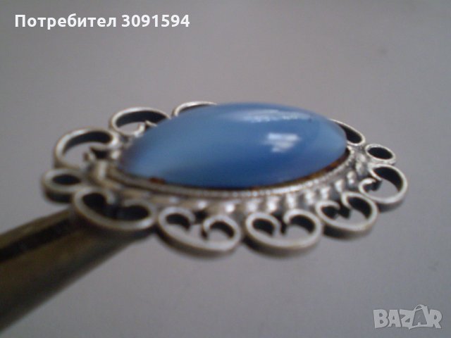 брошка филигран със сребърно покритие И СИНЬО СТЪКЛО, снимка 6 - Антикварни и старинни предмети - 35383790