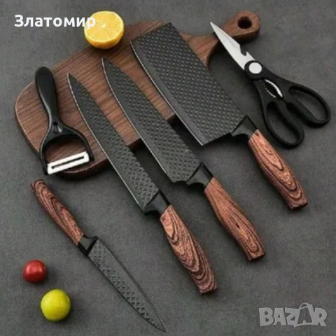 Стилен и практичен кухненски комплект ножове – 6 части, снимка 3 - Прибори за хранене, готвене и сервиране - 53189720
