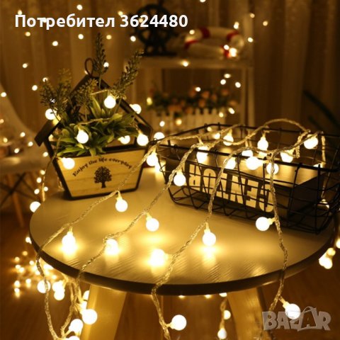 3280 LED лампички за декорация с топки, 10метра, 100 LEDS бели, снимка 6 - Декорация за дома - 34913404