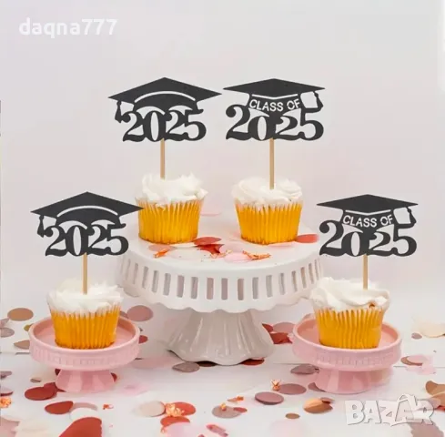 12бр. Торта Топъри за Завършване на Училище 2025 -  Бамбукови Декорации за Празненст, снимка 3 - Други - 50398177