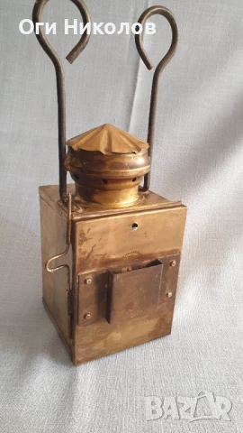 Месингов фенер с бяла и червена светлина, снимка 4 - Антикварни и старинни предмети - 50507053