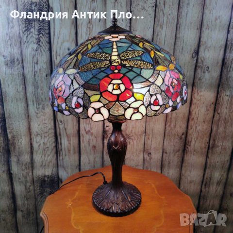 Голяма настолна лампа - Водно конче с цветя, снимка 2 - Настолни лампи - 43312736