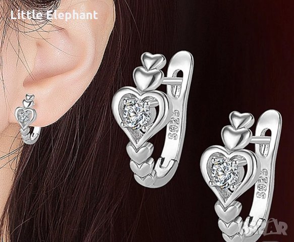 Outlet Sale Сребърни обеци,"Hearts",white massive/нови