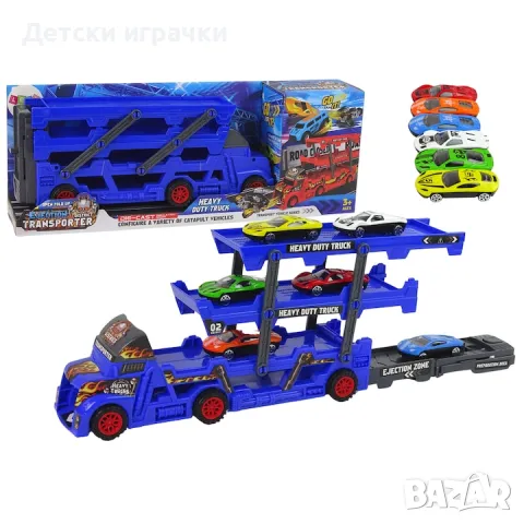 Камион автовоз с писта изтрелвачка, с коли комплект 