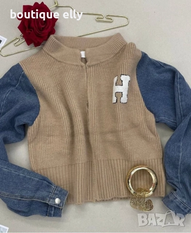 италиански плетен пуловер с деним, снимка 2 - Блузи с дълъг ръкав и пуловери - 51476810