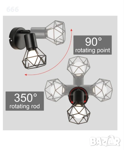 Стенна лампа цокъл E14, снимка 3 - Лампи за стена - 51369087