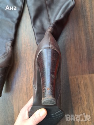 Дамски кафяви кожени ботуши, снимка 4 - Дамски ботуши - 38514463