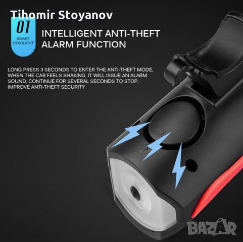 Фар и сирена 2в1 за колело велосипед USB зареждане Лед Фар за колоездене водоустойчив, снимка 4 - Аксесоари за велосипеди - 24867793