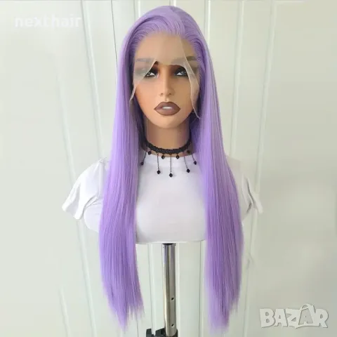 Светло лилава права синтетична перука с дантелена предна част лейс фронт, снимка 9 - Аксесоари за коса - 47370692