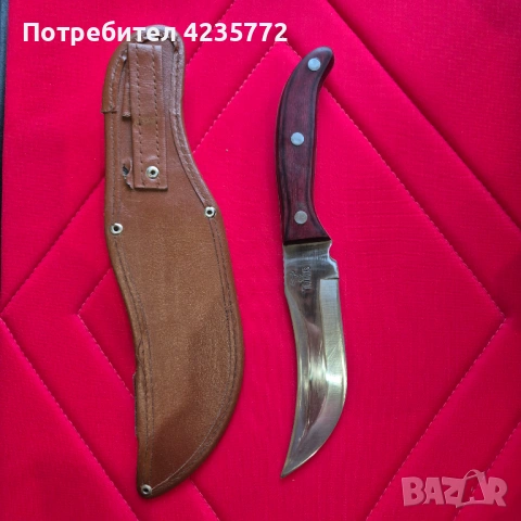 Ловен нож TAURUS стомана, дръжка сандалово дърво, кожена кания , снимка 5 - Ножове - 53290318