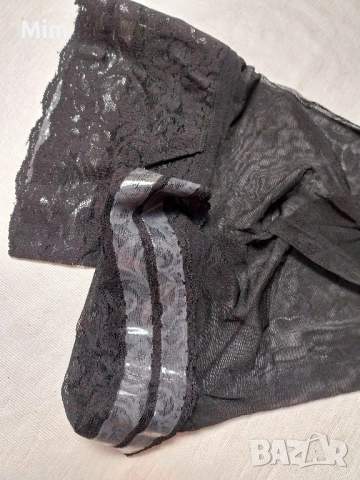 Дамски черни чорапи ликра с дантела , снимка 4 - Бельо - 51948558