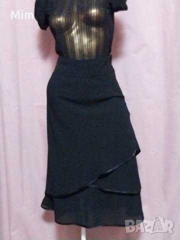 S Черна прозрачна блуза и пола на три волана, снимка 5 - Поли - 52668390