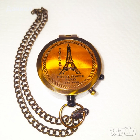 Бронзов компас с гравюра на Айфеловата кула и кожен калъф, снимка 6 - Романтични подаръци - 52586903