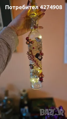 Подаръчни коледни светещи бутилки и свещници. Ръчна изработка, снимка 10 - Декорация за дома - 48248399