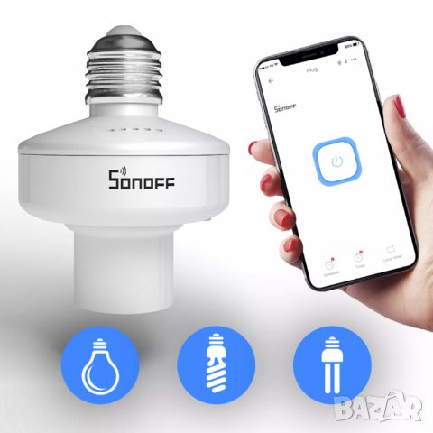 Sonoff Фасунга, eWeLink WIFI безжично управление, смарт безжична умна крушка Е27, ключ за лампа E27 