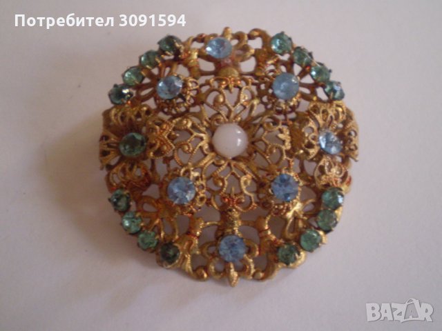 Брошка  филигран със  кристал  Чехословакия  маркирана, снимка 3 - Антикварни и старинни предмети - 35439854