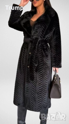 -20% луксозно палто, еко косъм, релеф, цвят черен, снимка 2 - Палта, манта - 52517339