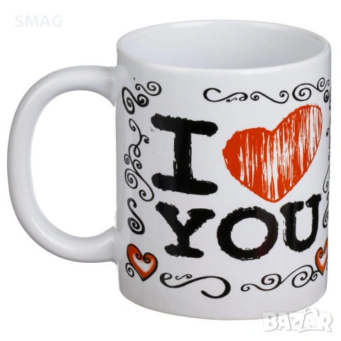 Керамична чаша бяла със сърца и надпис „I Love You“ – 340 мл_1253702, снимка 2 - Чаши - 53414751