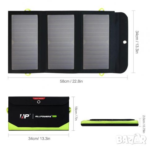 ALLPOWERS™ PD18W 5V3A/9V2A/12V1.5A 21W Сгъваем Соларен Панел SUNPOWER® СлънчевСет 10000mAh3.7-5V37Wh, снимка 14 - Къмпинг осветление - 37247463