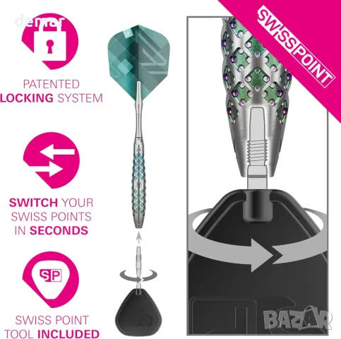 Дартс TARGET Rove Steel Tip Swiss Point, 90% волфрамов, barrel02,25 гр, снимка 4 - Други спортове - 47744180