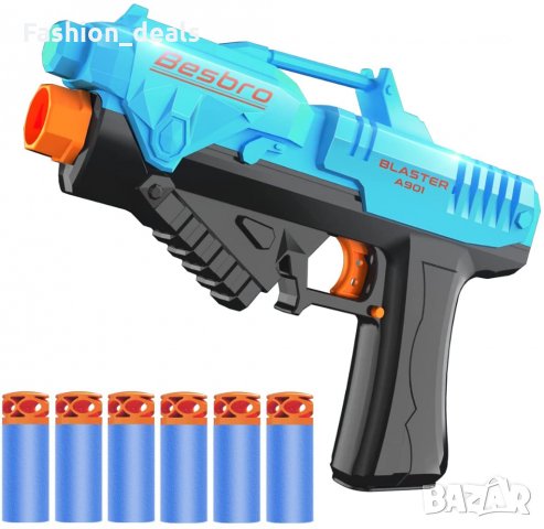 Нов Пистолет пневматична играчка за момчета Игра стрелба 6 пяна куршуми