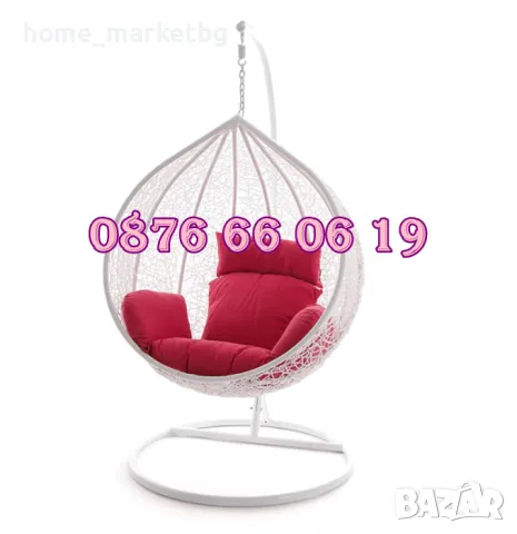 Градинска люлка тип гнездо, ратанова люлка гнездо, бяла с червени възглавници, снимка 2 - Градински мебели, декорация  - 49746711