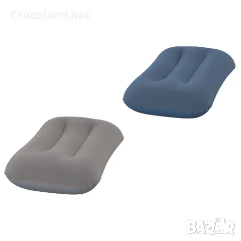 Надуваема възглавница Bestway, кадифено покритие, 42 x 26 x 10 см, сив/син