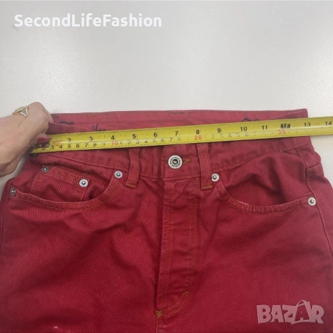 Винтидж дамски червени дънки United Colors of Benetton размер 40 S, снимка 6 - Дънки - 53270787