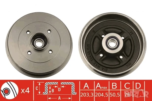 Барабан спирачен заден RENAULT 19 I CHAMADE,19 II,19 II CHAMADE,19 II/HATCHBACK № S70174