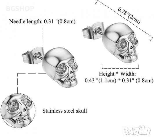 Обеци с череп - Silver, снимка 2 - Обеци - 37705198