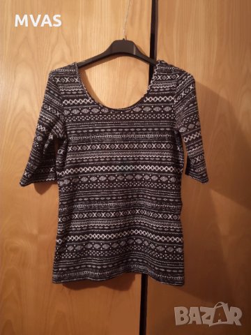 Черно бяла блузка с 3/4 ръкав с фигурален принт М размер, снимка 1