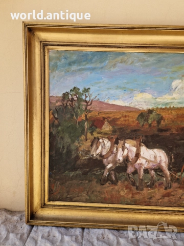 Майсторска огромна антикварна авторска картина масло върху платно , снимка 5 - Картини - 52019785